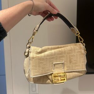 Faux Fendi Canvas Shoulder Bag with Classic Logo